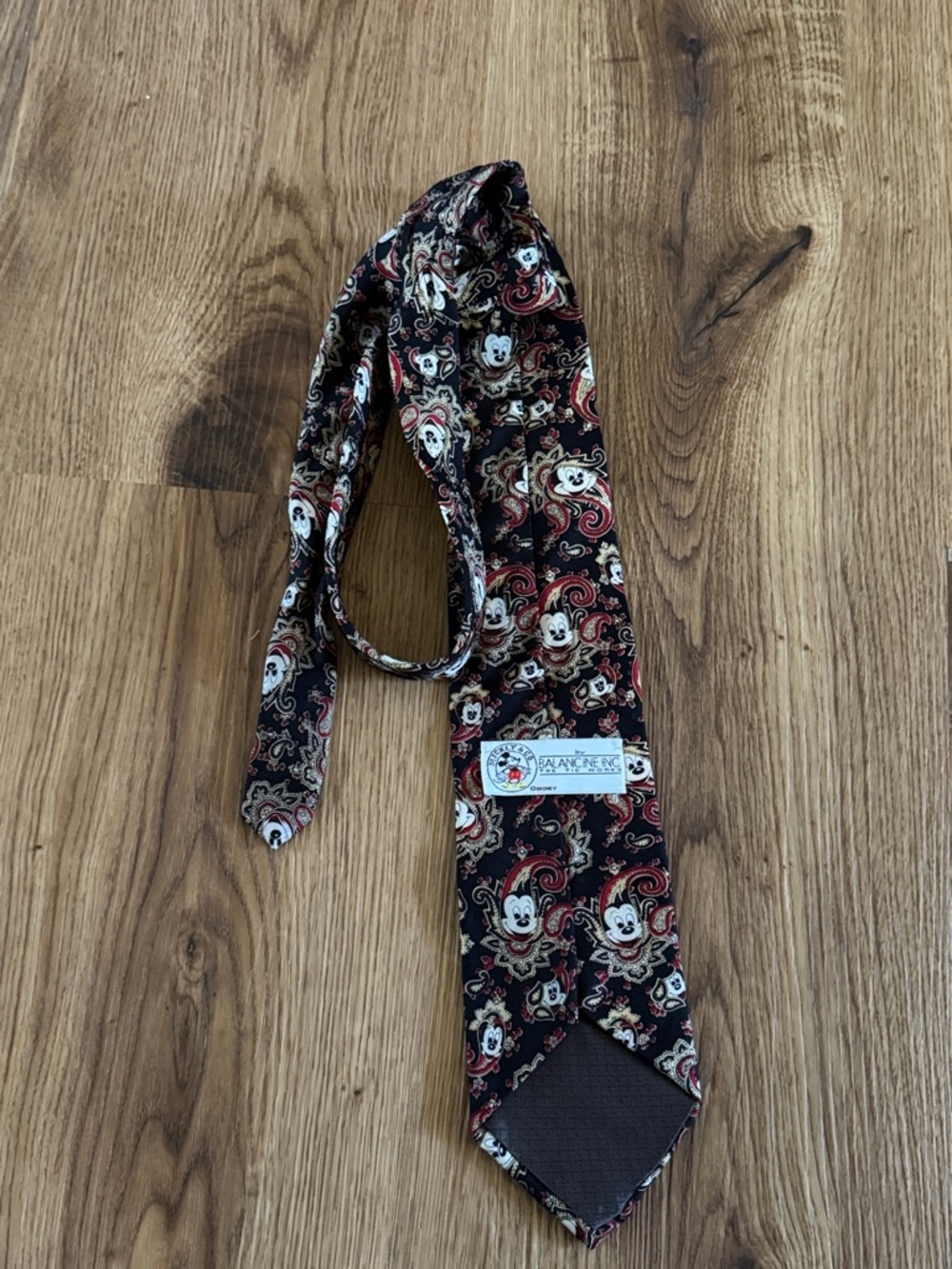 Black Paisley Tie with Red and Cream Mickey Mouse  Motifs - Picture 3 of 4